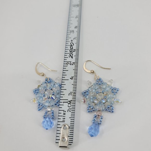 Hand Beaded Five Pointed Snow Flake Earrings - Picture 4 of 5